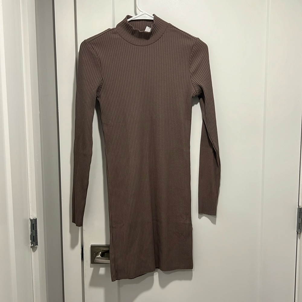 Fitted long sleeve turtleneck sweater dress